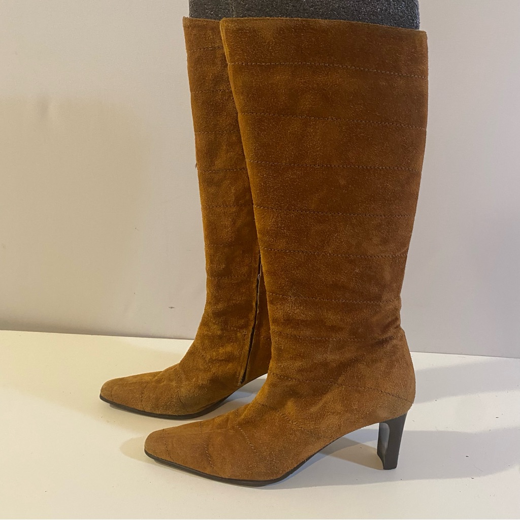 Amalfi Made For Nordstrom Brown Suede Heeled Full Zip Boots Size 9 Aa Italy
